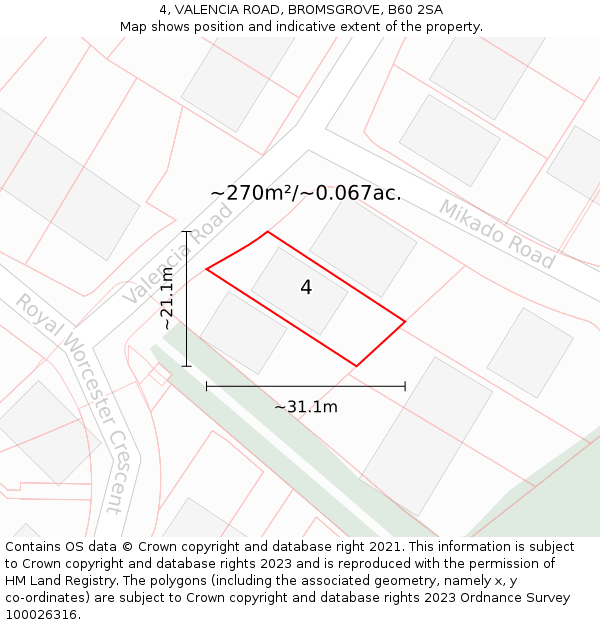 4, VALENCIA ROAD, BROMSGROVE, B60 2SA: Plot and title map