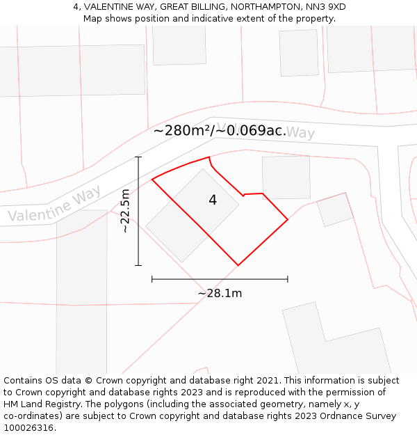 4, VALENTINE WAY, GREAT BILLING, NORTHAMPTON, NN3 9XD: Plot and title map