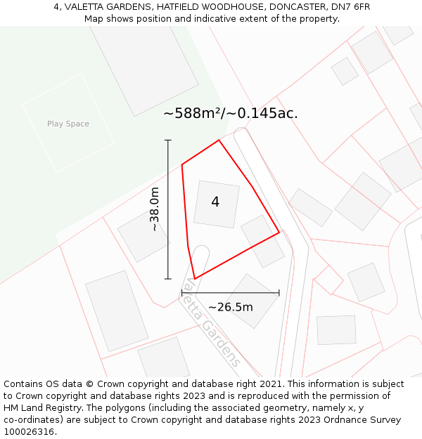 4, VALETTA GARDENS, HATFIELD WOODHOUSE, DONCASTER, DN7 6FR: Plot and title map
