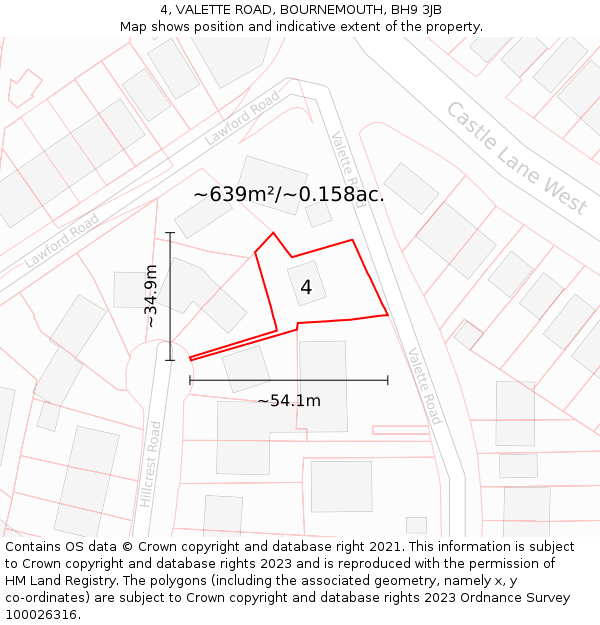 4, VALETTE ROAD, BOURNEMOUTH, BH9 3JB: Plot and title map