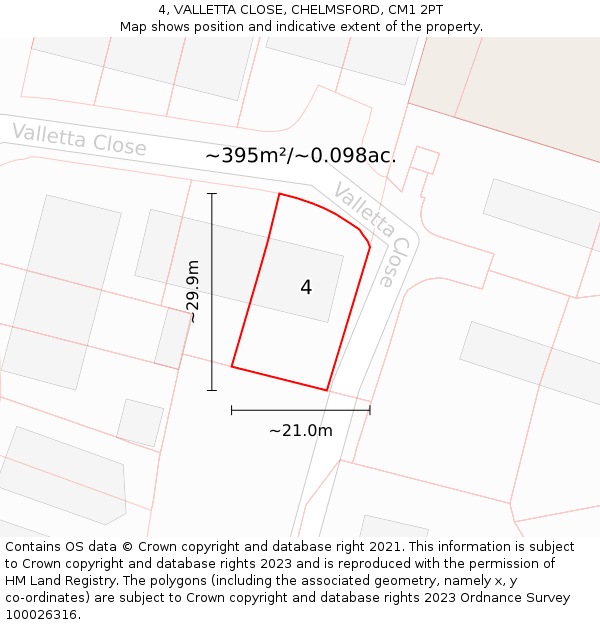 4, VALLETTA CLOSE, CHELMSFORD, CM1 2PT: Plot and title map