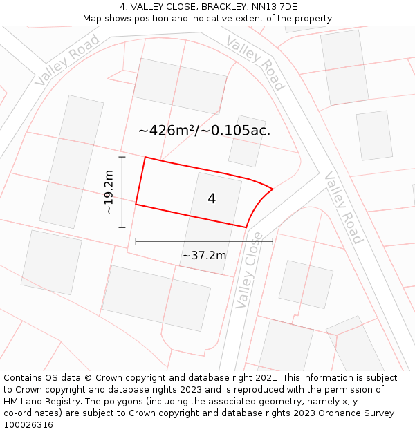 4, VALLEY CLOSE, BRACKLEY, NN13 7DE: Plot and title map