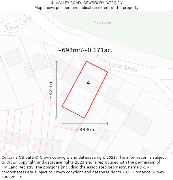 4, VALLEY ROAD, DEWSBURY, WF12 0JY: Plot and title map
