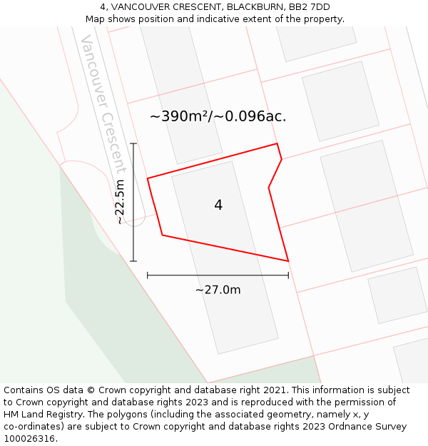 4, VANCOUVER CRESCENT, BLACKBURN, BB2 7DD: Plot and title map