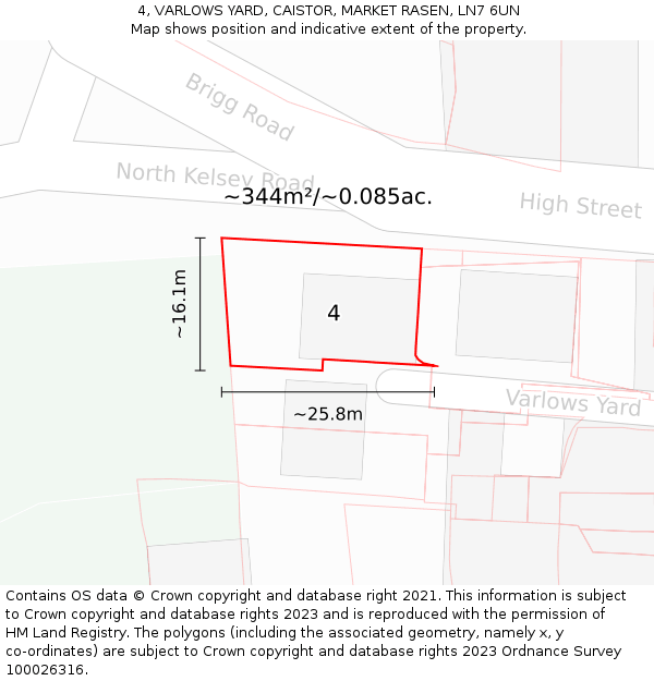 4, VARLOWS YARD, CAISTOR, MARKET RASEN, LN7 6UN: Plot and title map
