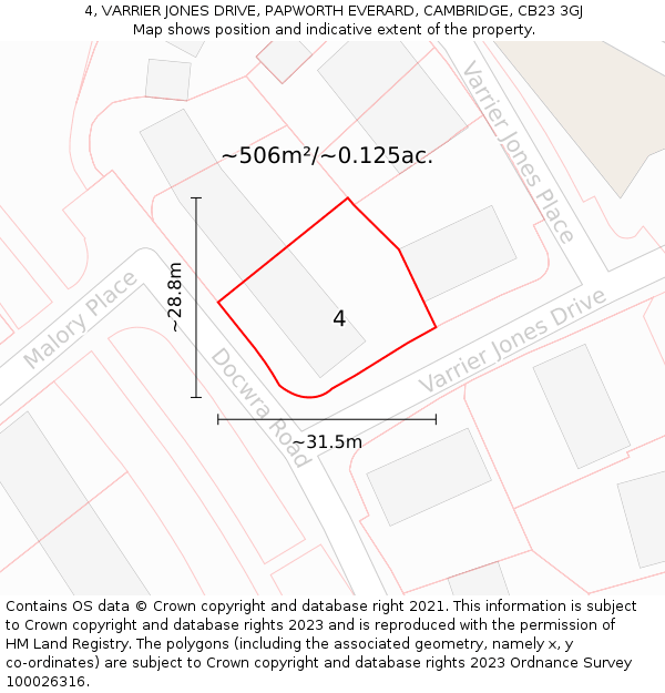 4, VARRIER JONES DRIVE, PAPWORTH EVERARD, CAMBRIDGE, CB23 3GJ: Plot and title map