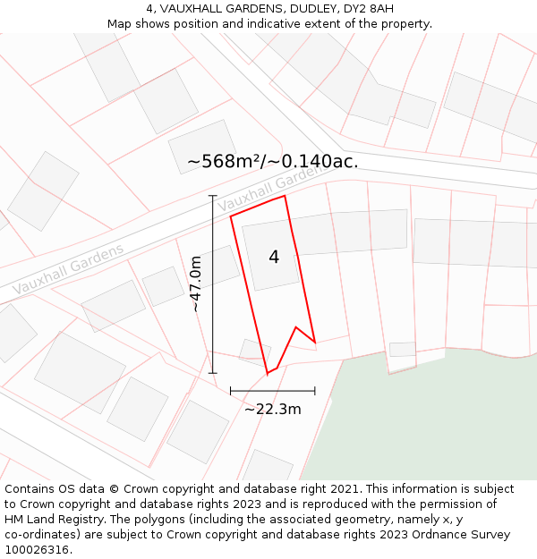4, VAUXHALL GARDENS, DUDLEY, DY2 8AH: Plot and title map