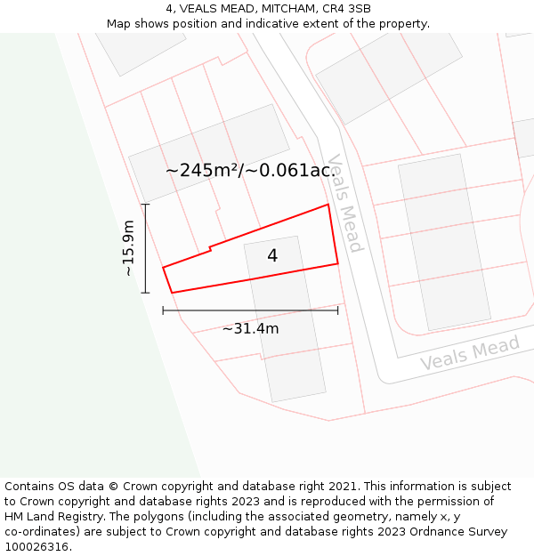 4, VEALS MEAD, MITCHAM, CR4 3SB: Plot and title map
