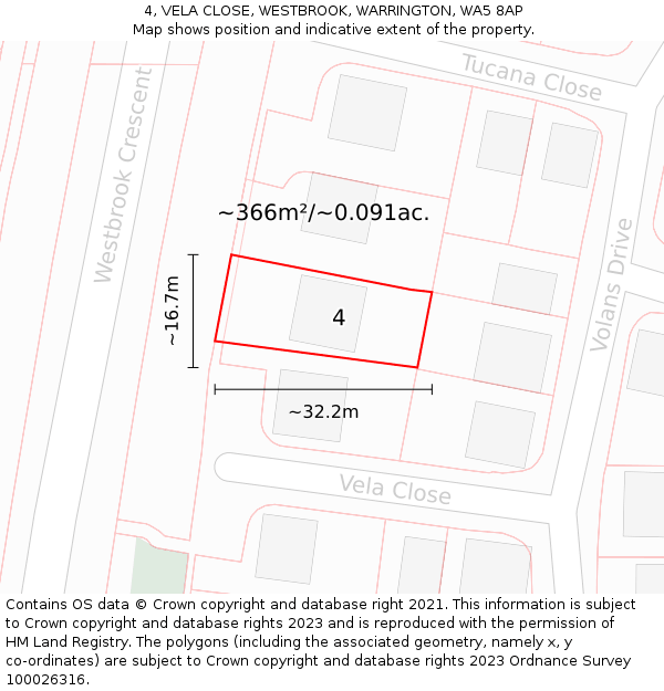 4, VELA CLOSE, WESTBROOK, WARRINGTON, WA5 8AP: Plot and title map