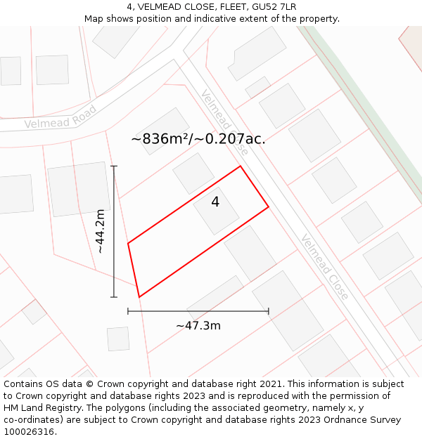 4, VELMEAD CLOSE, FLEET, GU52 7LR: Plot and title map