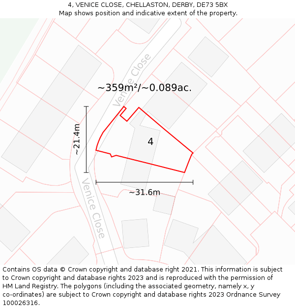 4, VENICE CLOSE, CHELLASTON, DERBY, DE73 5BX: Plot and title map