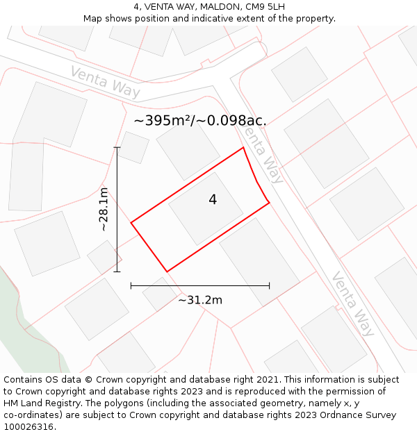 4, VENTA WAY, MALDON, CM9 5LH: Plot and title map