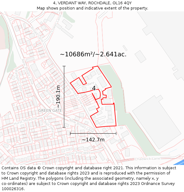 4, VERDANT WAY, ROCHDALE, OL16 4QY: Plot and title map