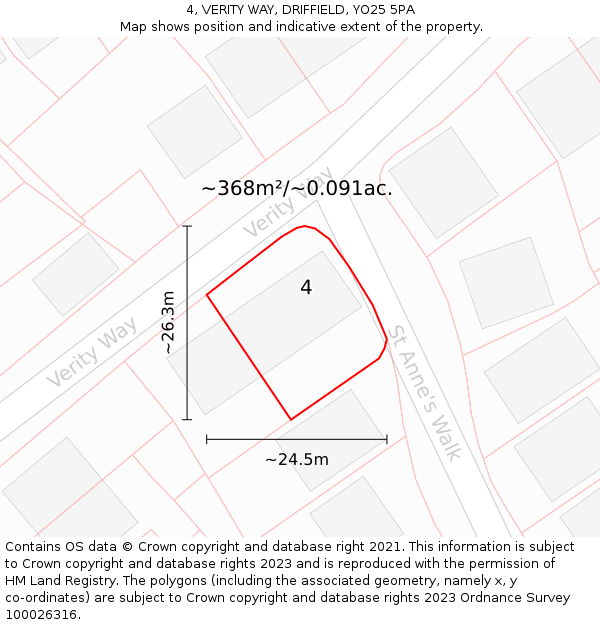 4, VERITY WAY, DRIFFIELD, YO25 5PA: Plot and title map