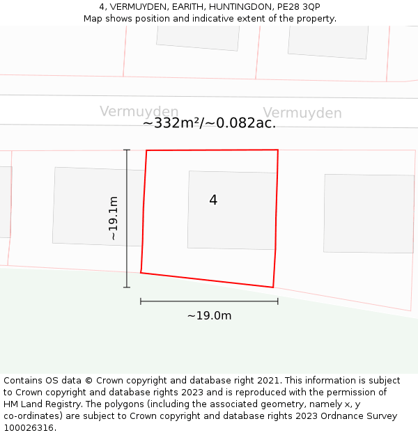 4, VERMUYDEN, EARITH, HUNTINGDON, PE28 3QP: Plot and title map