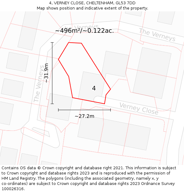 4, VERNEY CLOSE, CHELTENHAM, GL53 7DD: Plot and title map