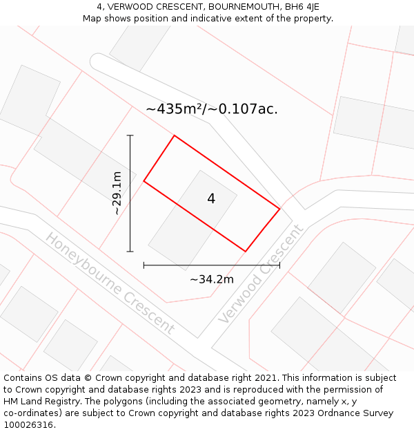 4, VERWOOD CRESCENT, BOURNEMOUTH, BH6 4JE: Plot and title map