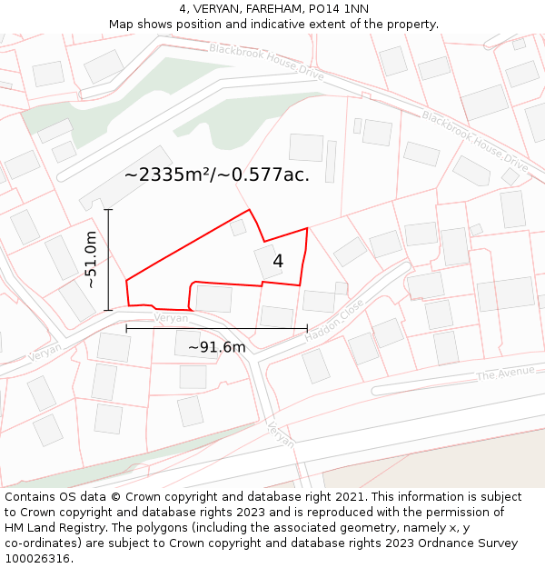 4, VERYAN, FAREHAM, PO14 1NN: Plot and title map
