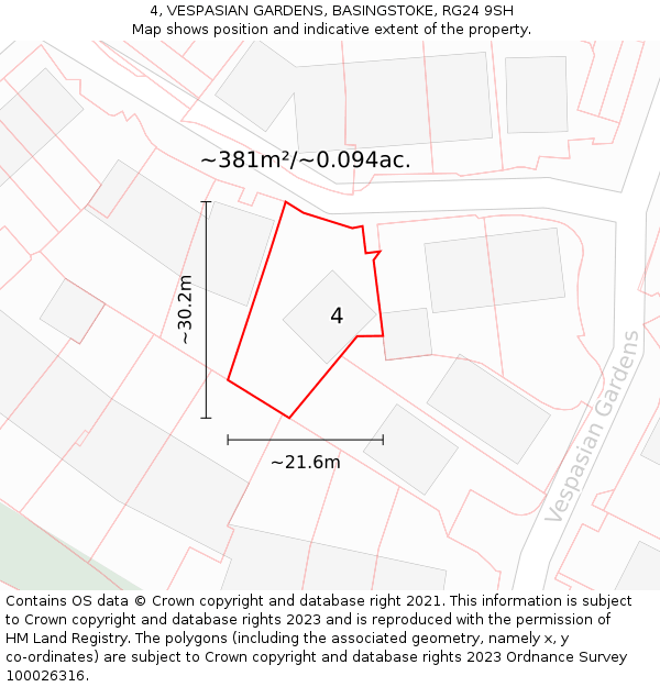 4, VESPASIAN GARDENS, BASINGSTOKE, RG24 9SH: Plot and title map