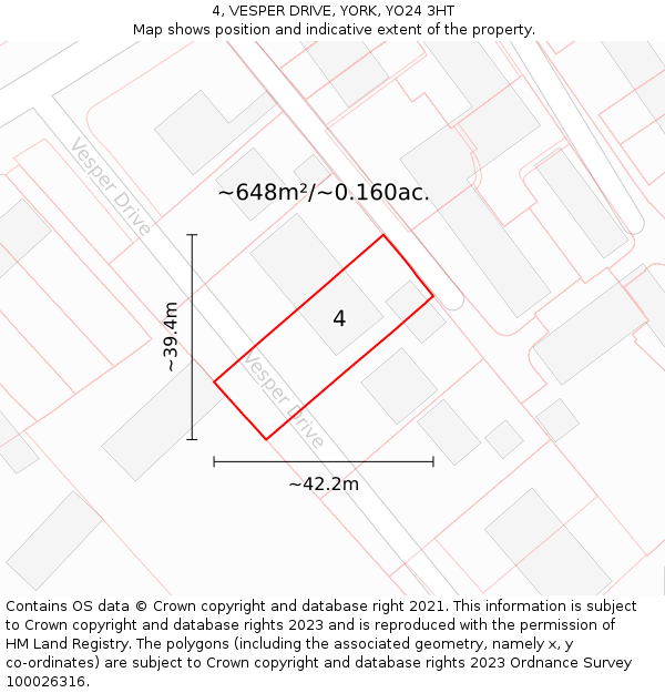 4, VESPER DRIVE, YORK, YO24 3HT: Plot and title map