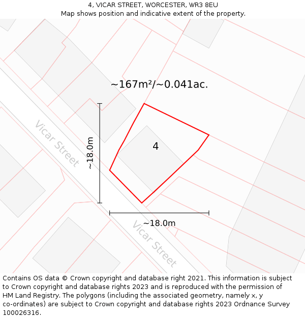 4, VICAR STREET, WORCESTER, WR3 8EU: Plot and title map