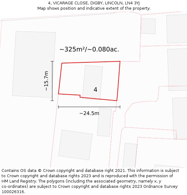 4, VICARAGE CLOSE, DIGBY, LINCOLN, LN4 3YJ: Plot and title map