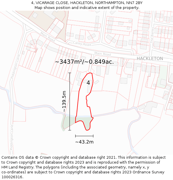 4, VICARAGE CLOSE, HACKLETON, NORTHAMPTON, NN7 2BY: Plot and title map