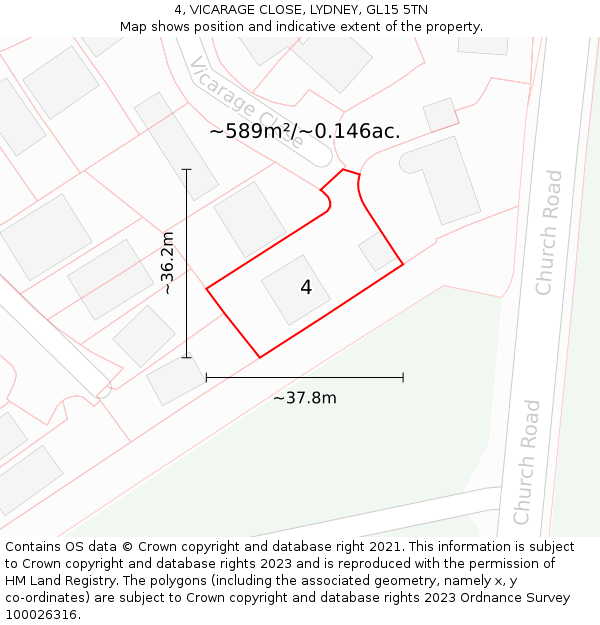 4, VICARAGE CLOSE, LYDNEY, GL15 5TN: Plot and title map