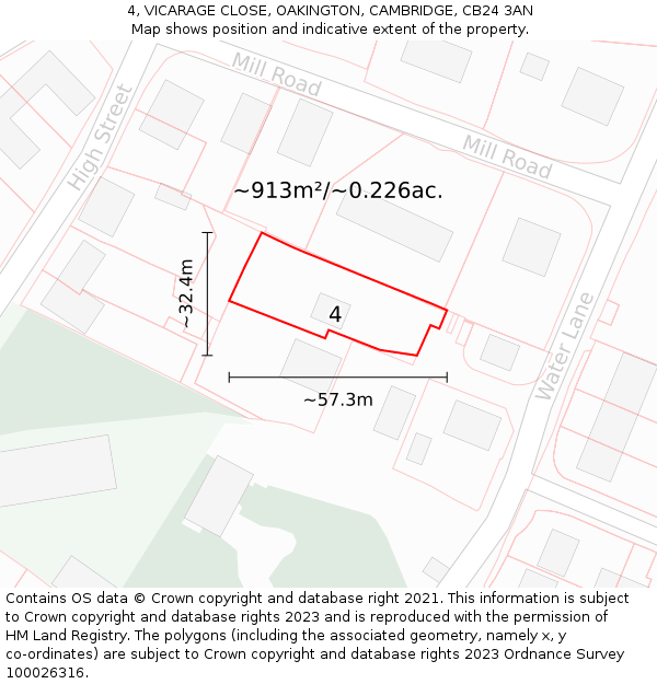 4, VICARAGE CLOSE, OAKINGTON, CAMBRIDGE, CB24 3AN: Plot and title map