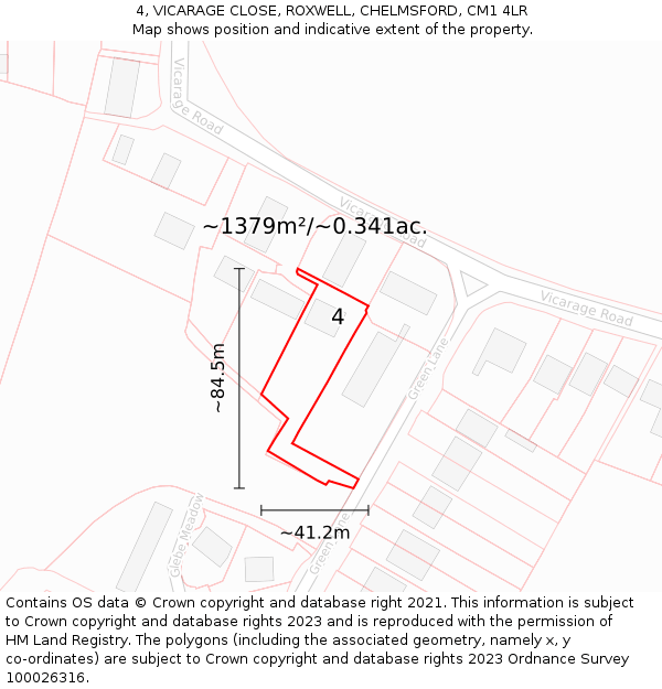 4, VICARAGE CLOSE, ROXWELL, CHELMSFORD, CM1 4LR: Plot and title map
