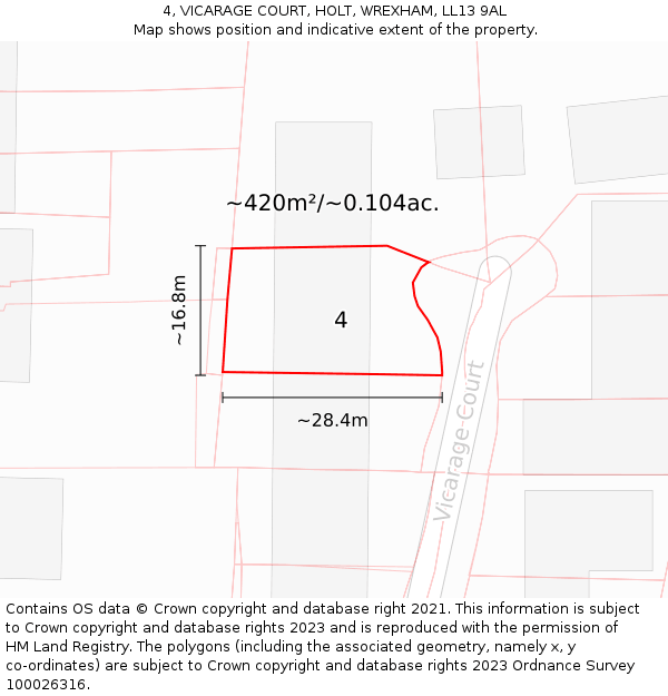 4, VICARAGE COURT, HOLT, WREXHAM, LL13 9AL: Plot and title map
