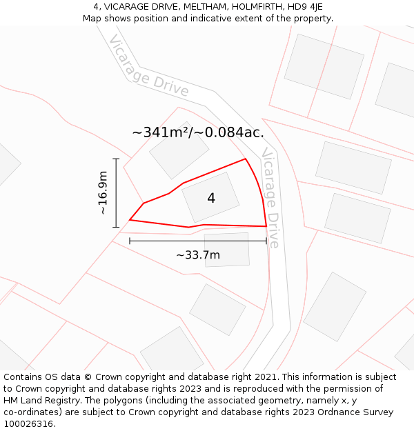 4, VICARAGE DRIVE, MELTHAM, HOLMFIRTH, HD9 4JE: Plot and title map