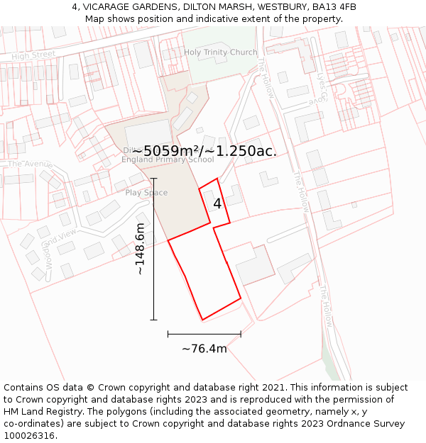 4, VICARAGE GARDENS, DILTON MARSH, WESTBURY, BA13 4FB: Plot and title map