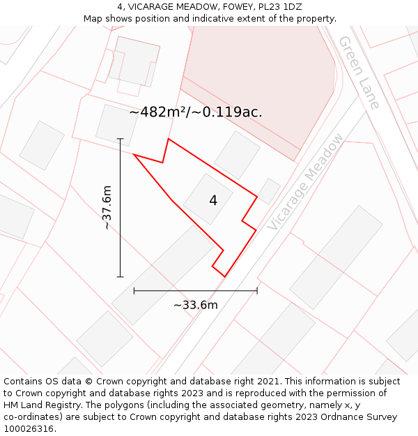 4, VICARAGE MEADOW, FOWEY, PL23 1DZ: Plot and title map