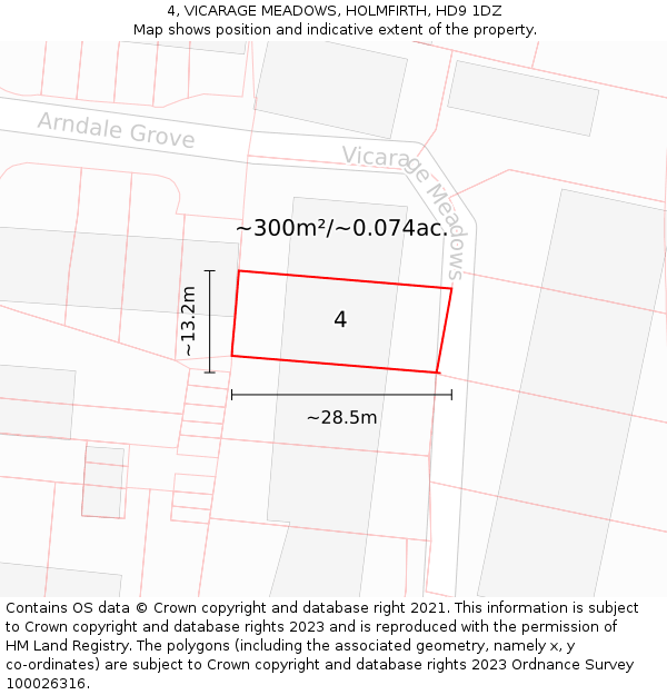 4, VICARAGE MEADOWS, HOLMFIRTH, HD9 1DZ: Plot and title map