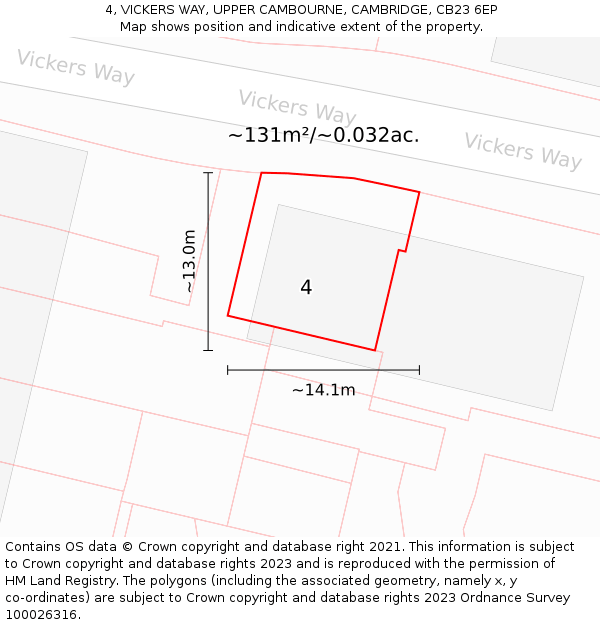 4, VICKERS WAY, UPPER CAMBOURNE, CAMBRIDGE, CB23 6EP: Plot and title map