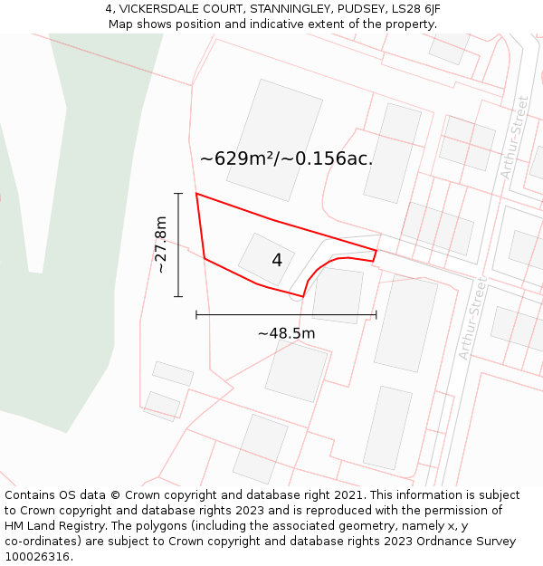 4, VICKERSDALE COURT, STANNINGLEY, PUDSEY, LS28 6JF: Plot and title map