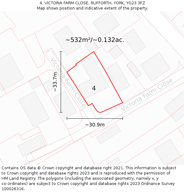 4, VICTORIA FARM CLOSE, RUFFORTH, YORK, YO23 3FZ: Plot and title map