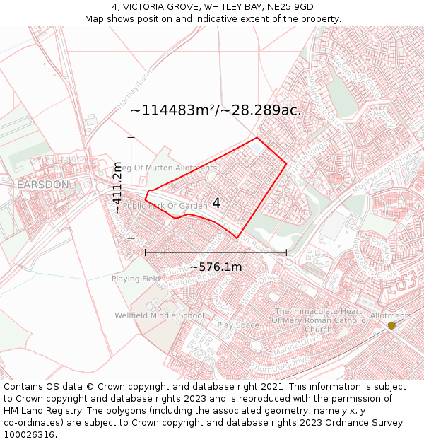 4, VICTORIA GROVE, WHITLEY BAY, NE25 9GD: Plot and title map