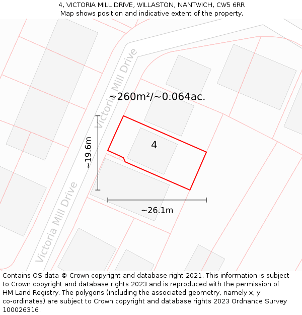 4, VICTORIA MILL DRIVE, WILLASTON, NANTWICH, CW5 6RR: Plot and title map