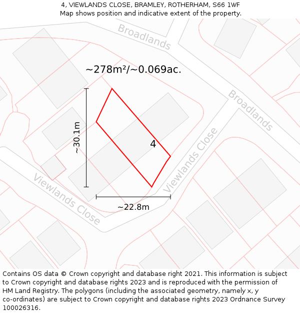 4, VIEWLANDS CLOSE, BRAMLEY, ROTHERHAM, S66 1WF: Plot and title map