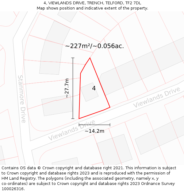 4, VIEWLANDS DRIVE, TRENCH, TELFORD, TF2 7DL: Plot and title map