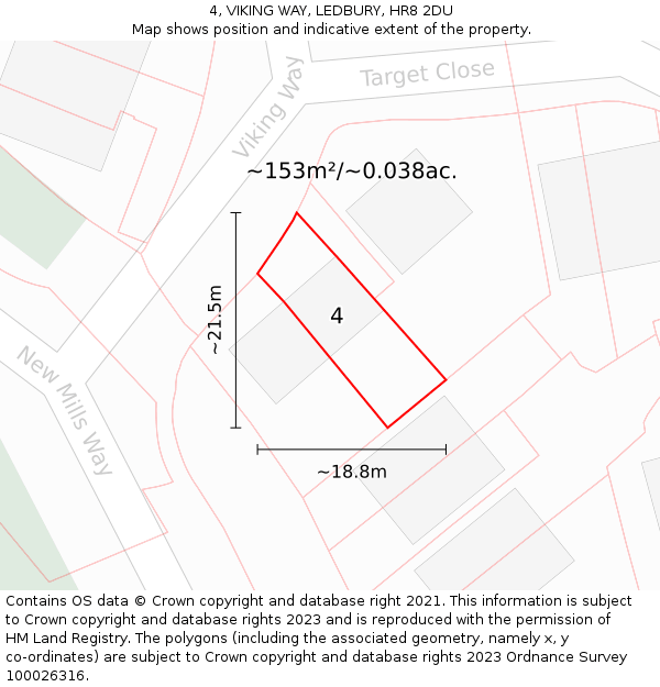 4, VIKING WAY, LEDBURY, HR8 2DU: Plot and title map