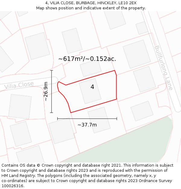 4, VILIA CLOSE, BURBAGE, HINCKLEY, LE10 2EX: Plot and title map