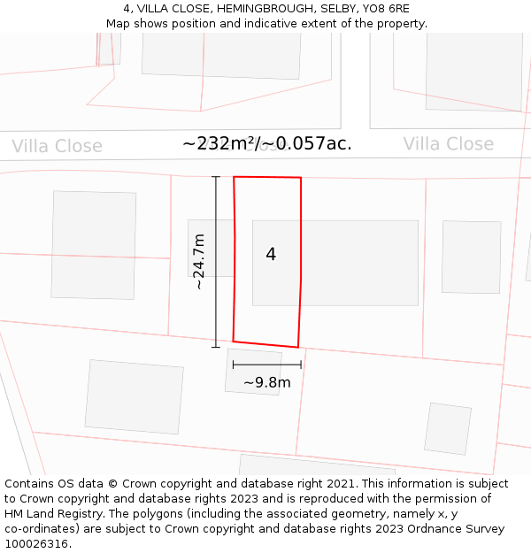4, VILLA CLOSE, HEMINGBROUGH, SELBY, YO8 6RE: Plot and title map