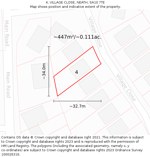 4, VILLAGE CLOSE, NEATH, SA10 7TE: Plot and title map