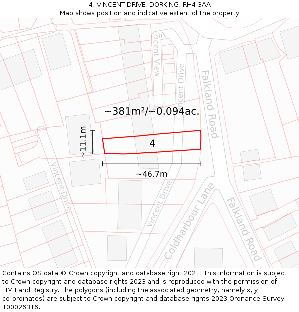 4, VINCENT DRIVE, DORKING, RH4 3AA: Plot and title map