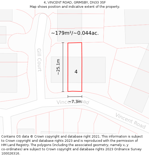 4, VINCENT ROAD, GRIMSBY, DN33 3SF: Plot and title map