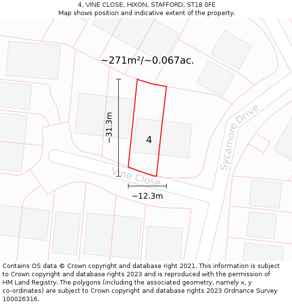 4, VINE CLOSE, HIXON, STAFFORD, ST18 0FE: Plot and title map