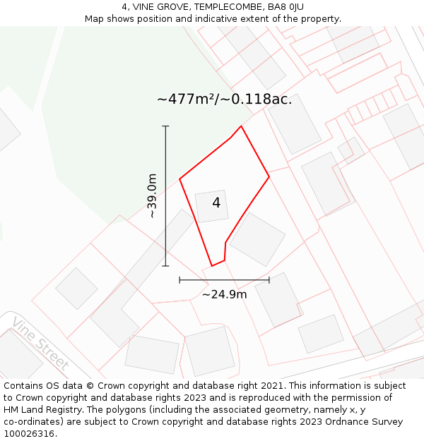 4, VINE GROVE, TEMPLECOMBE, BA8 0JU: Plot and title map